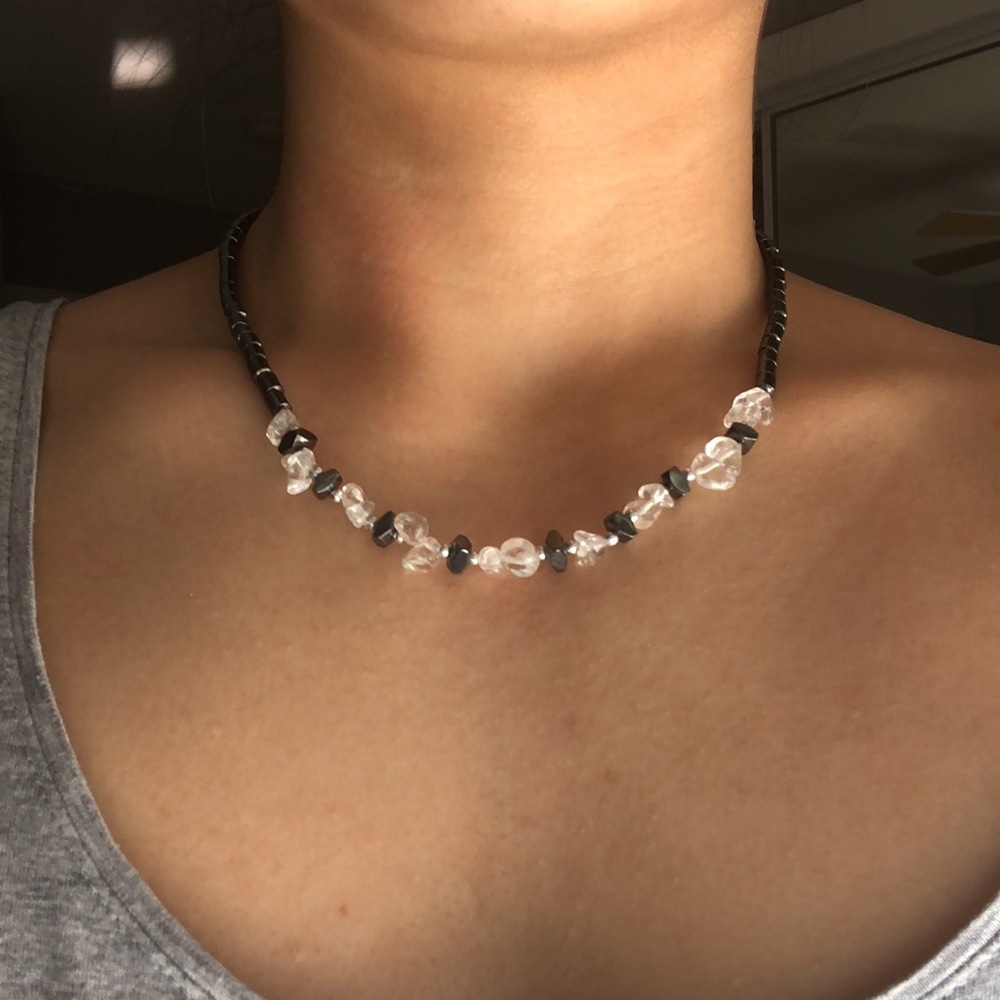 Oxidized Silver and Crystal Necklace